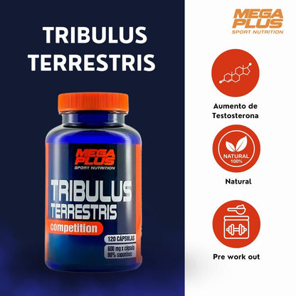 Tribulus Terrestris Puro - Mega Plus Sport Nutrition - 120 Capsulas - 600 Mg - 90% Saponinas - Fuerza, Resistencia, Recuperación Muscular - Pre Entreno (171055)