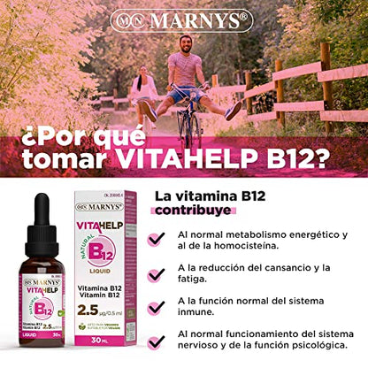 Vitamina B12 Líquida VITAHELP, Contribuyendo Al Estado Energético y Mental, Apto para Veganos, Botella con Pipeta 30 Ml, Indicado para todas las edades.