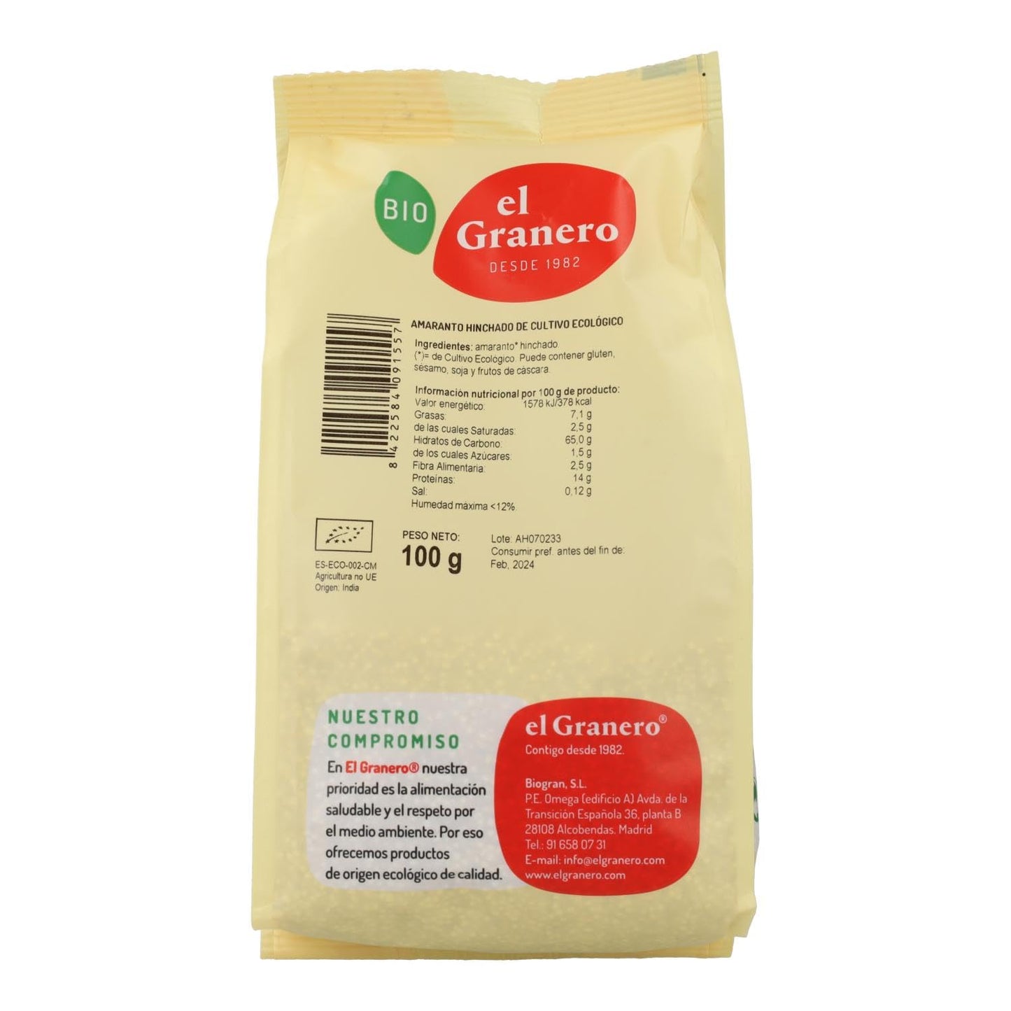 El Granero Integral Amaranto Hinchado Bio 100 G