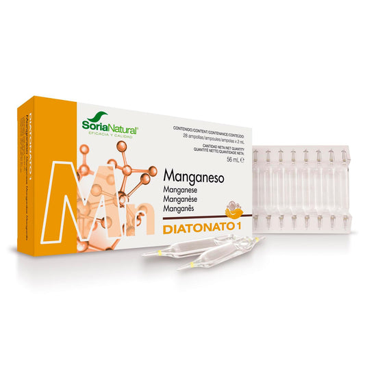 Soria Natural Diatonato 1 Manganeso - Suplemento a Base de Manganeso en Ampollas – Favorece Huesos y Tejidos Conectivos – Ayuda al Metabolismo - Caja con 28 Ampollas de 2 ml