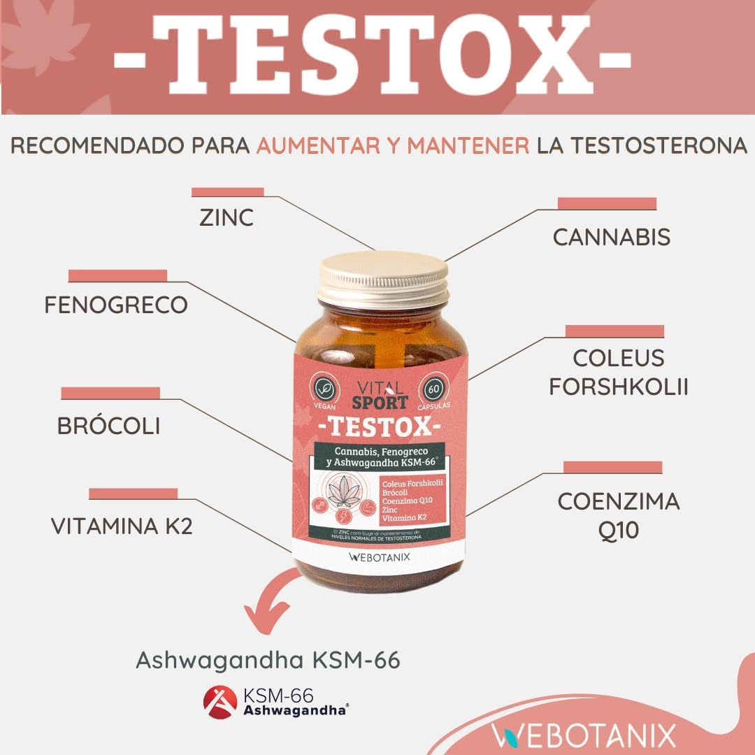WeBotanix | Textox 60 capsulas | Vital Sport | Complemento Alimenticio a Base de Extractos Vegetales | Proteína de Cáñamo | Ashwagandha, Fenogreco, Vitamina K2 y Coenzima Q10 | Ingredientes Naturales