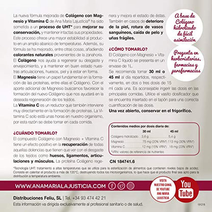 Ana Maria Lajusticia - Colágeno con magnesio y vitamina c – 1 litro (sabor cereza) articulaciones fuertes y piel tersa. Regenerador de tejidos con colágeno hidrolizado. Envase para 30 días.