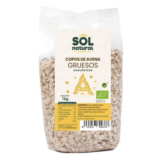 SOLNATURAL Copos DE Avena Gruesos Familiar Bio 1 Kg, Estándar, Único