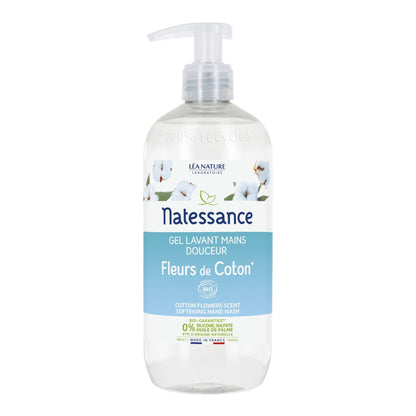 Natessance - Gel Lavant Manos Suaves Flores de Algodón - Certificado Biológico Cosmos Organic - Enriquecido con Aloe Vera - PH Fhysiológico - Frasco Bomba, 500 ml