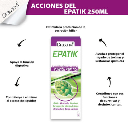 DRASANVI Epatik con Colina, Desmodium, Cardo Mariano y Otros Extractos| Para la Función Hepática | Desintoxicación y Depuración del Organismo | Contiene Vitamina B6 | 250 ml = 8 Días| Sabor Limón