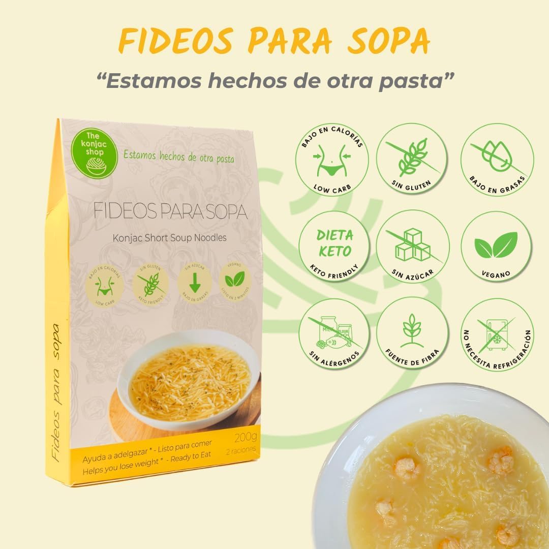 The Konjac Shop - Fideos Konjac Para Sopa 200g | Pasta Shirataki Sin Gluten | Bajo En Calorias y Carbohidratos | Aptos Para Veganos, Dietas Keto, Low Carb (Pack de 25)