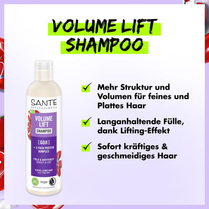 SANTE Naturkosmetik Volumen Champú orgánico Goji & henna incolora, para cabello fino y sin fuerza, volumen natural e impulso, vegano, 250 ml