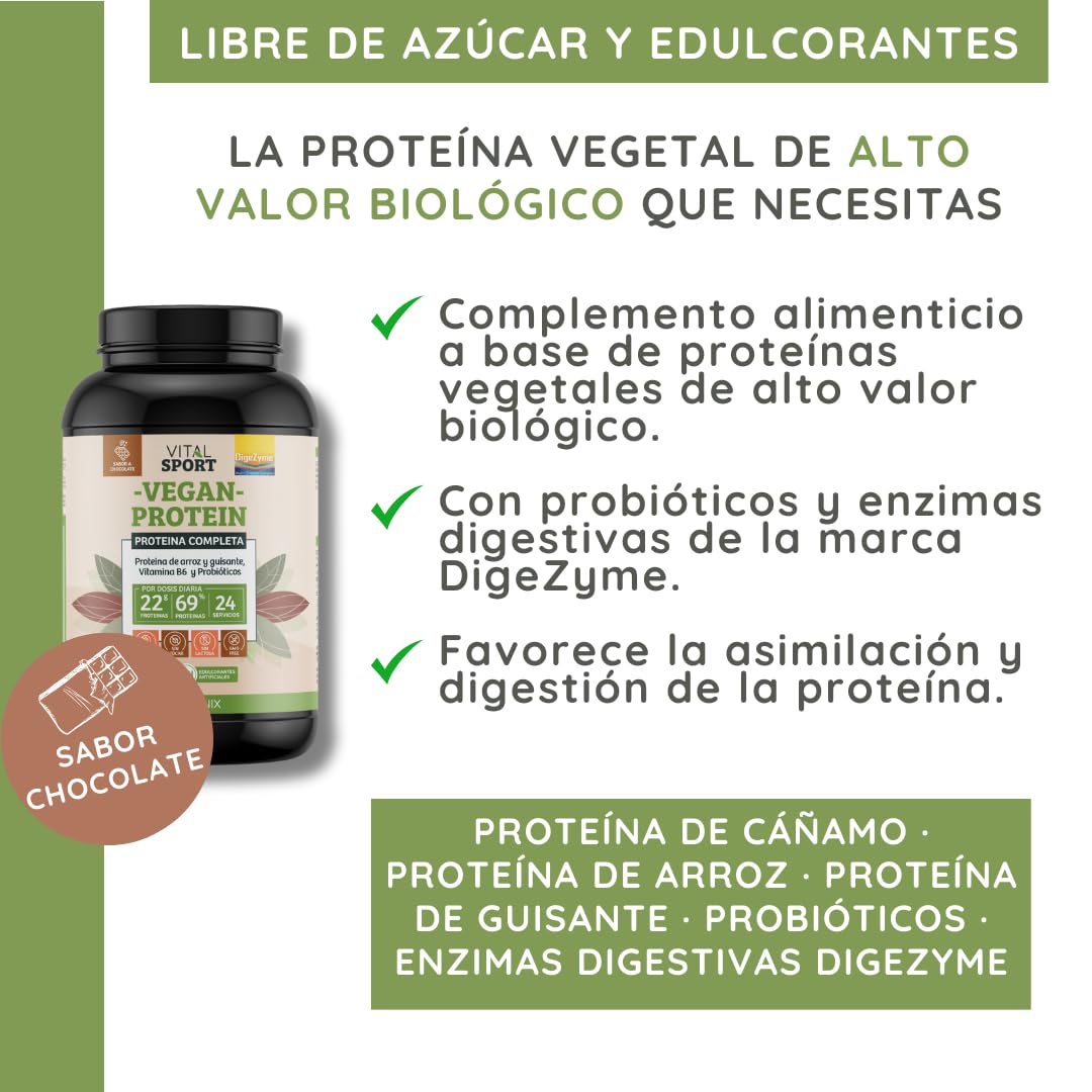 WeBotanix | Proteína Vegana 768 gr Sabor Chocolate | Vital Sport | Proteína de Cáñamo, Arroz y Guisante | Vitamina B6, Probióticos y Enzimas Digestivas | Sin Gluten, Sin Edulcorantes Artificiales