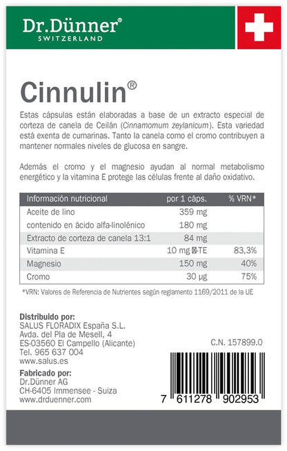 Salus - Cinnulin Complemento Alimenticio - 40 Cápsulas - Ayuda a Mantener Niveles Normales de Glucosa en Sangre - Elaborado con Extracto de Corteza de Canela de Ceilán, Vitamina E, Cromo y Magnesio