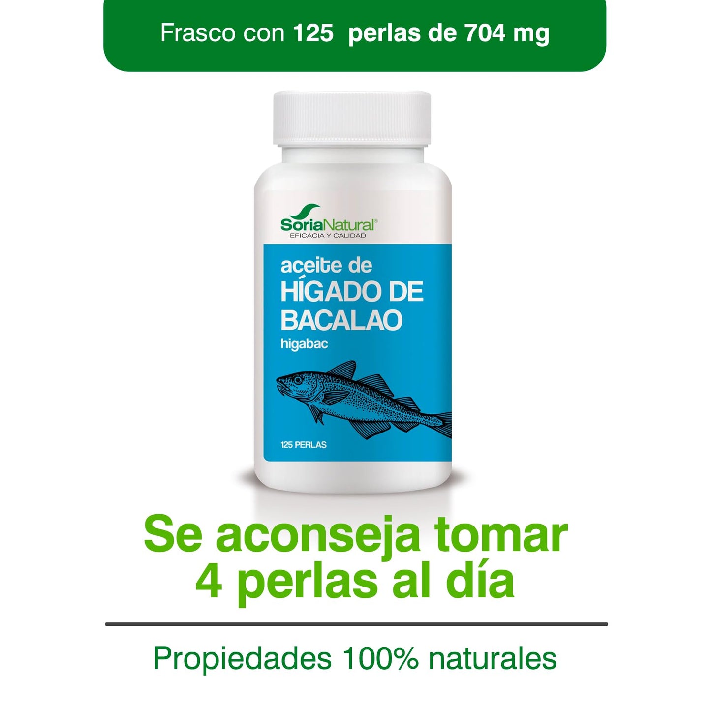 Soria Natural Hígado de Bacalao - Perlas ricas en Omega 3, Vitamina A y Vitamina D para un Corazón Sano - Sistema Circulatorio y Salud Cerebral - 125 Perlas