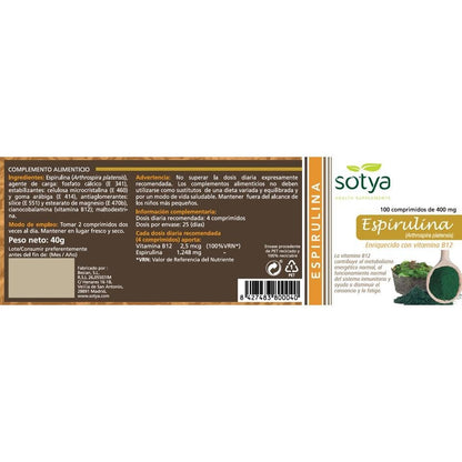 Espirulina 400mg 100 comprimidos Sotya