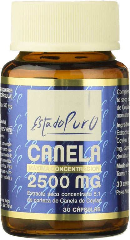 Canela Ceylan 2500 mg Estado Puro - Auténtica Canela de Ceilán - x5 Veces más Concentrada que la Corteza de Canela en Polvo - Control de Azúcar en Sangre - 30 Cápsulas de Tongil