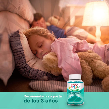 Neo Peques | Gummies Melatonina para Conciliar el Sueño 30 Unidades | Gominolas con Vitamina B6 | Tomar 1 o 2 al Día | Para Mayores de 3 años | Caramelo Masticable Infantil Sabor a Mora