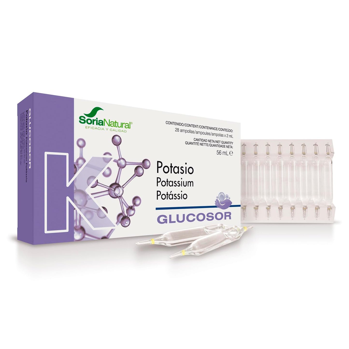Soria Natural Glucosor Potasio - Suplemento a Base de Potasio en Ampollas – Apoya la Función Muscular, Nerviosa y Cardíaca – Ayuda a Reestablecer Electrolitos del cuerpo -Caja con 28 Ampollas de 2 ml