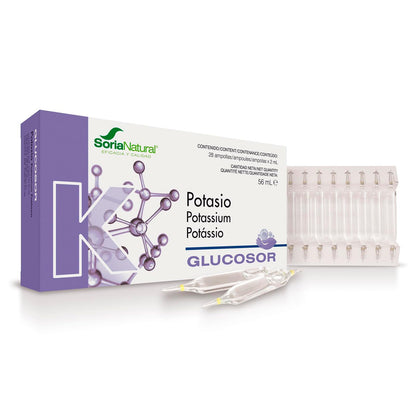Soria Natural Glucosor Potasio - Suplemento a Base de Potasio en Ampollas – Apoya la Función Muscular, Nerviosa y Cardíaca – Ayuda a Reestablecer Electrolitos del cuerpo -Caja con 28 Ampollas de 2 ml