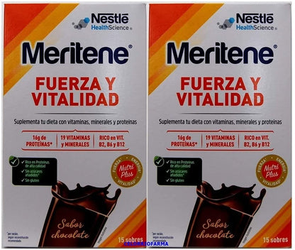 (395756) Celorriofarma Compatible con Meritene Fuerza y Vitalidad Sabor Chocolate 15 sobres.-Pack 2un. (TOTAL 30 SOBRES)