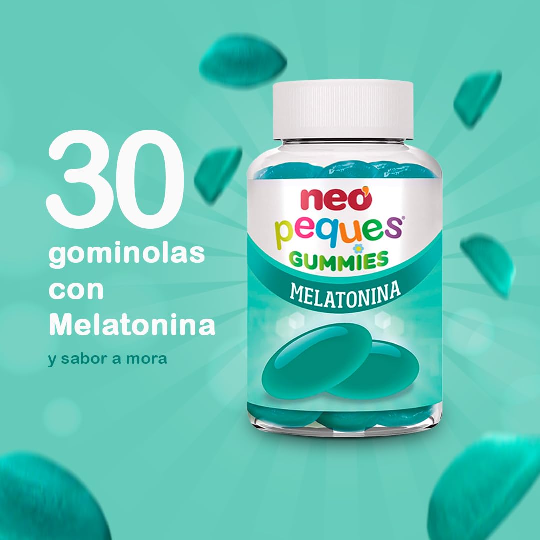 Neo Peques | Gummies Melatonina para Conciliar el Sueño 30 Unidades | Gominolas con Vitamina B6 | Tomar 1 o 2 al Día | Para Mayores de 3 años | Caramelo Masticable Infantil Sabor a Mora