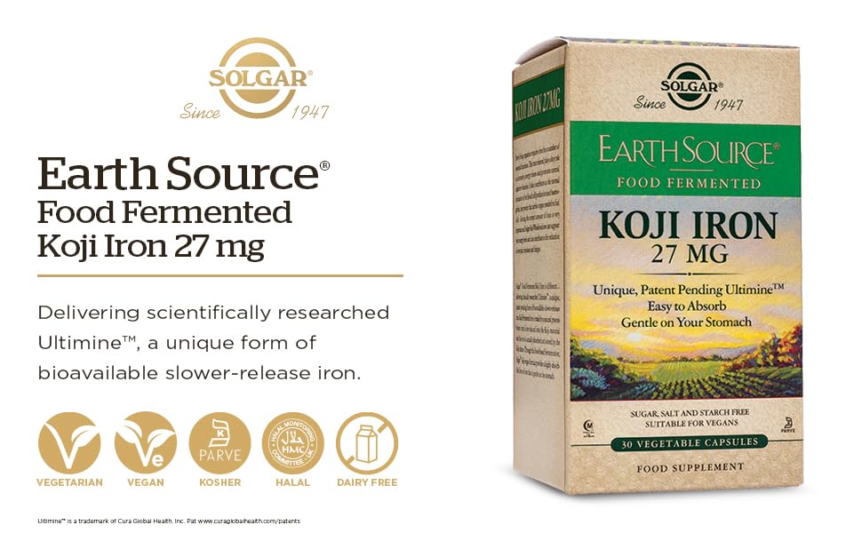 Solgar | Earth Source Hierro Fermentado Con Alimentos Koji | Fácil De Absorber | Suave En Tu Estómago | 30 Cápsulas De 27 Mg 200 G, Multicolor, 30capsulas