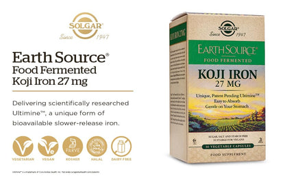 Solgar | Earth Source Hierro Fermentado Con Alimentos Koji | Fácil De Absorber | Suave En Tu Estómago | 30 Cápsulas De 27 Mg 200 G, Multicolor, 30capsulas