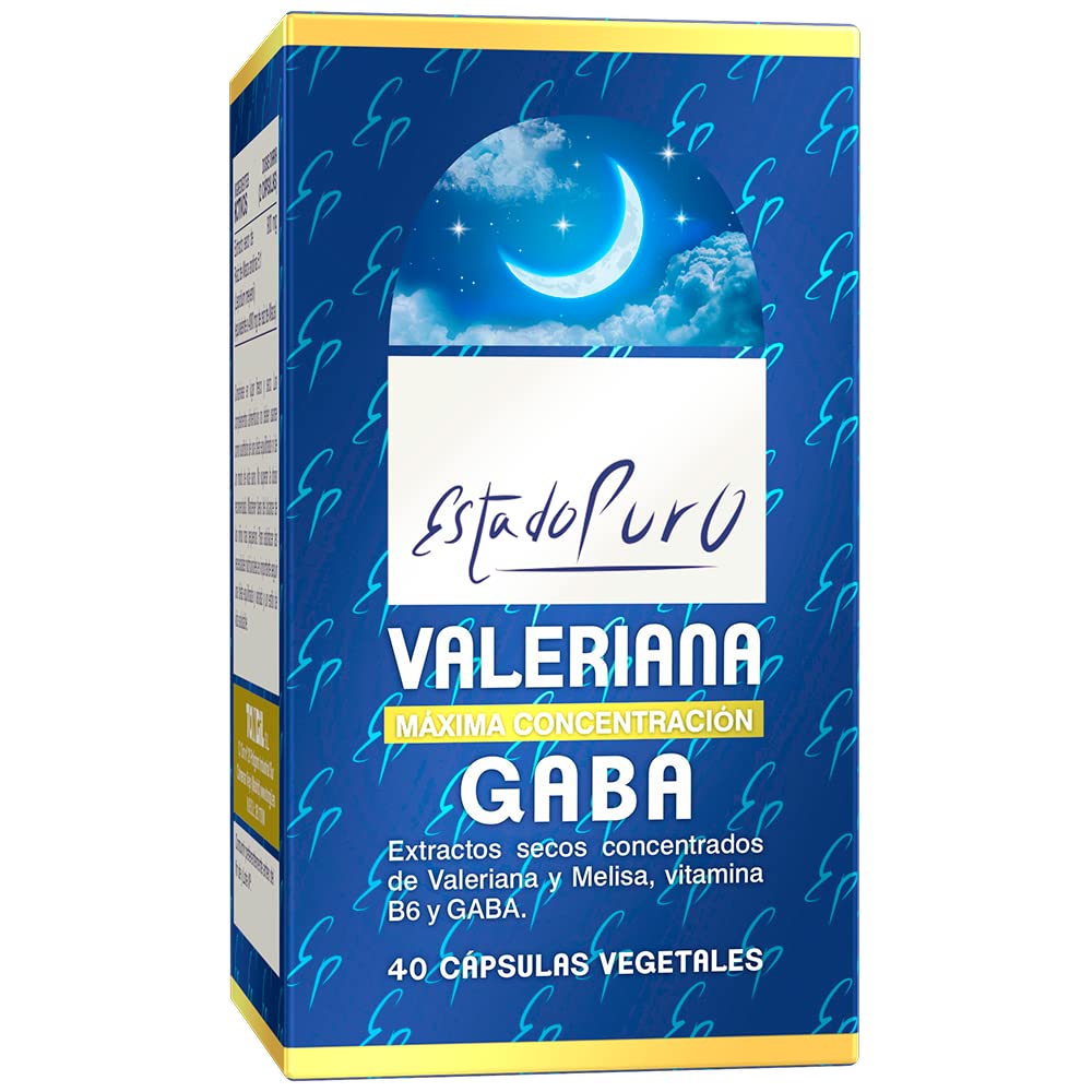 Valeriana GABA Estado Puro. Relajante Natural para Dormir Mejor. Valeriana Desodorizada + Melisa + GABA + Vitamina B6. Ayuda a Conciliar y Mantener el Sueño. 40 Cápsulas Vegetales de Tongil