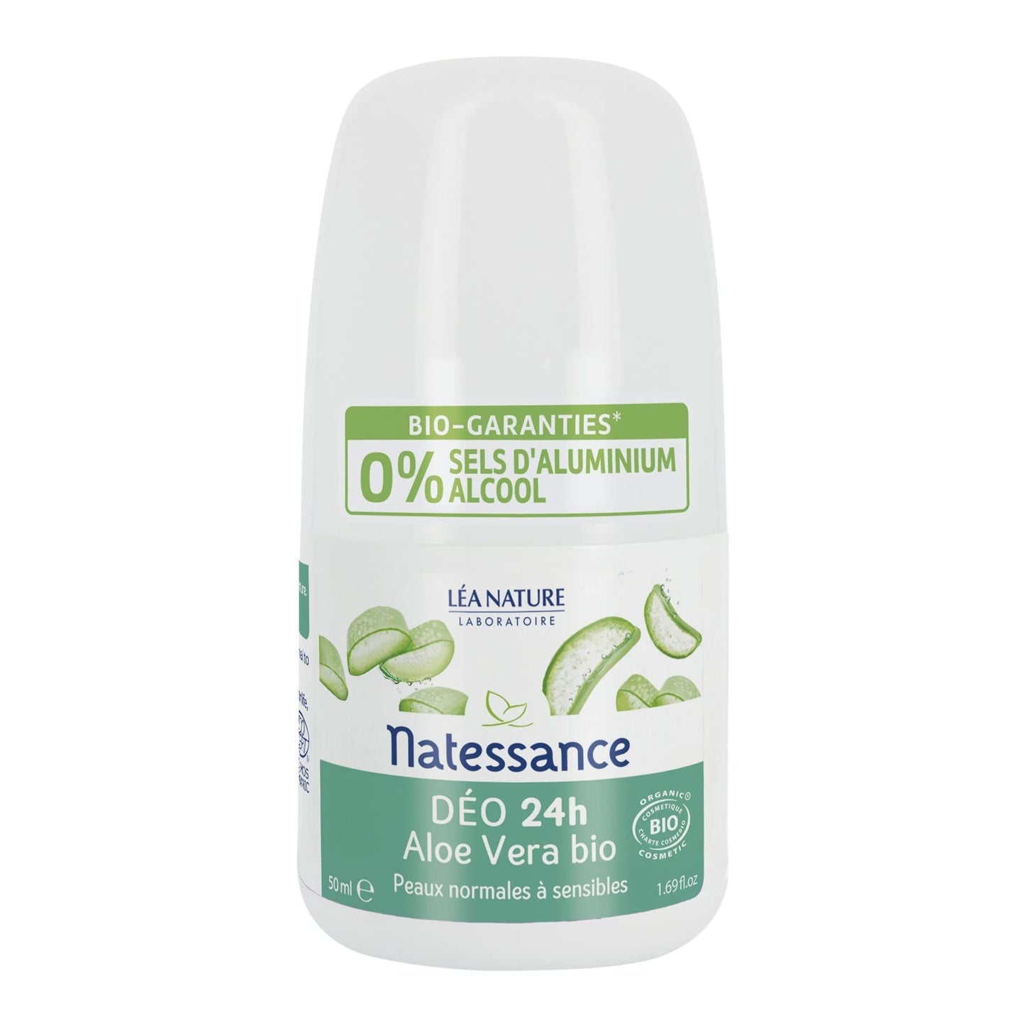 Natessance - Desodorante Aloe Vera Bio - Piel normal a sensible - Eficiencia 24h - Sin alcohol - Certificado Bio Cosmos Organic - Frasco Roll-On 50 ml