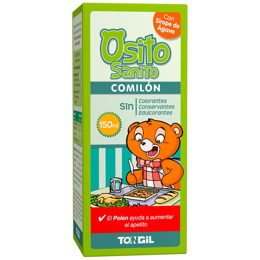 Osito Sanito Comilón 150 ml | Jarabe Infantil para Aumentar el Apetito - A base de Polen de Abeja, Jalea Real y Fenogreco - Con Sirope de Ágave. Sin gluten, Sin Edulcorantes | Laboratorios Tongil