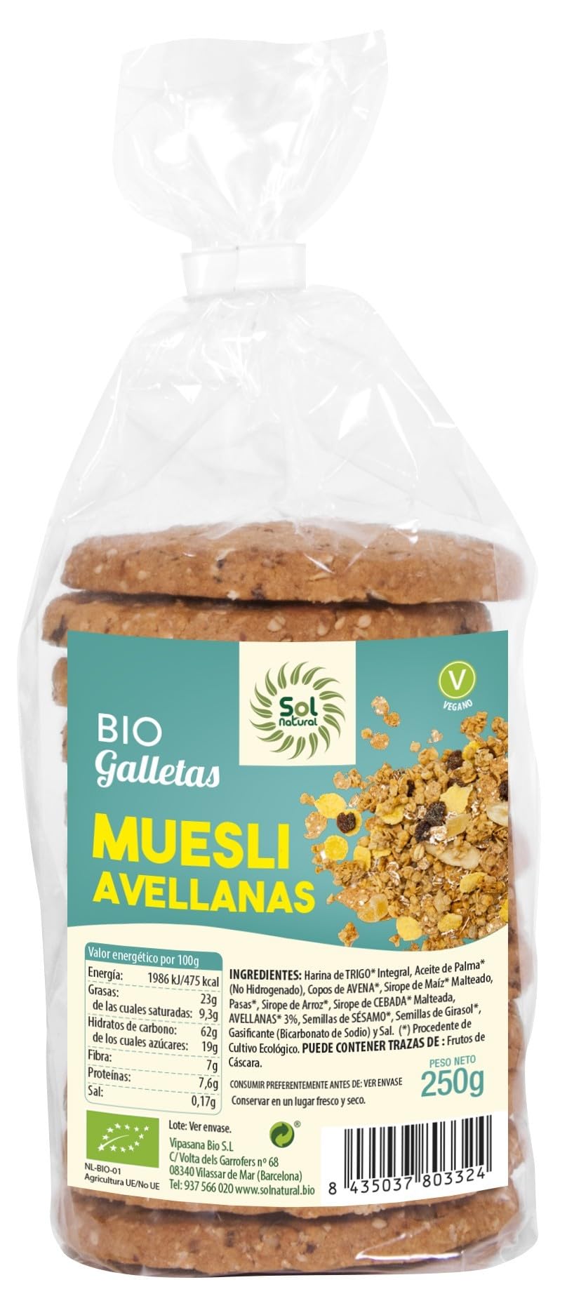 SOLNATURAL Galletas de muesli con avellanas bio 250 g