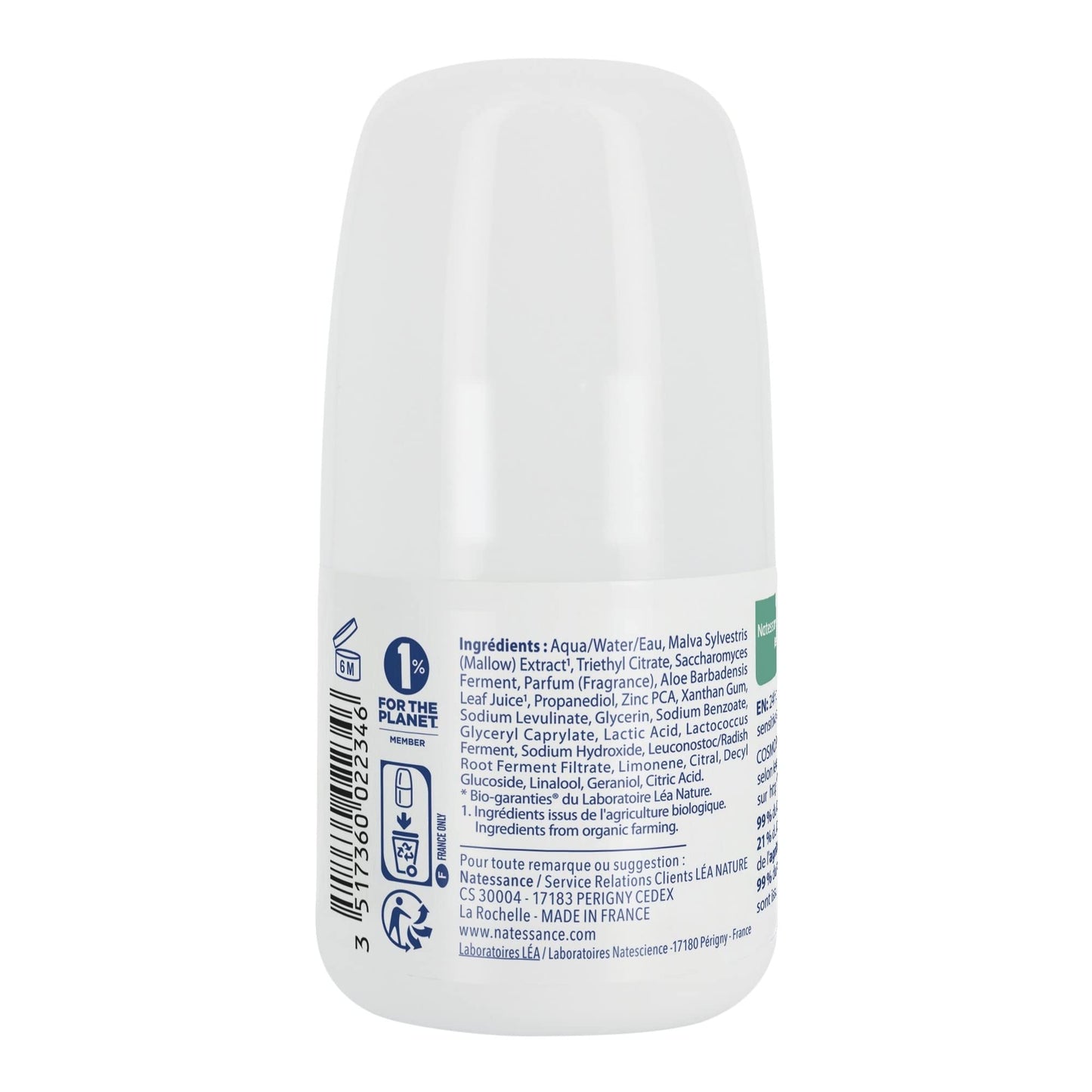 Natessance - Desodorante Aloe Vera Bio - Piel normal a sensible - Eficiencia 24h - Sin alcohol - Certificado Bio Cosmos Organic - Frasco Roll-On 50 ml