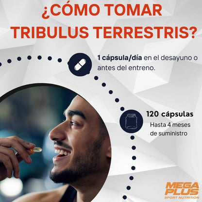 Tribulus Terrestris Puro - Mega Plus Sport Nutrition - 120 Capsulas - 600 Mg - 90% Saponinas - Fuerza, Resistencia, Recuperación Muscular - Pre Entreno (171055)