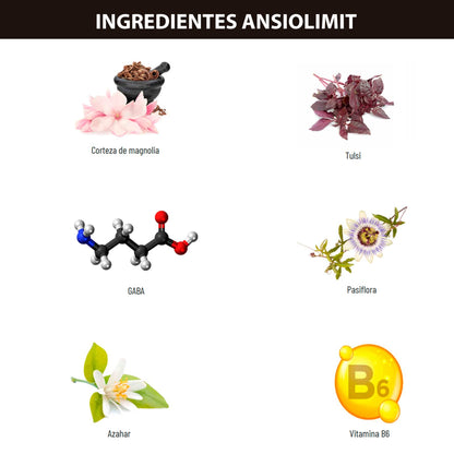 Novadiet - ANSIOLIMIT Cápsulas con Vitamina B6, Magnolia, Tulsi, GABA, Pasiflora, Flor de Azahar, Vitamina B6, Ayuda a Disminuir la Ansiedad, Agobio, Estrés y el Nerviosismo - 60 Cápsulas