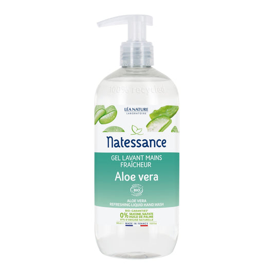 Natessance - Gel Lavant Manos Frescura Aloe Vera - Certificado Biológico Cosmos Organic - Aloe Vera Bio, Notas de Agrumas, PH Fhysiológico - Frasco Bomba, 500 ml