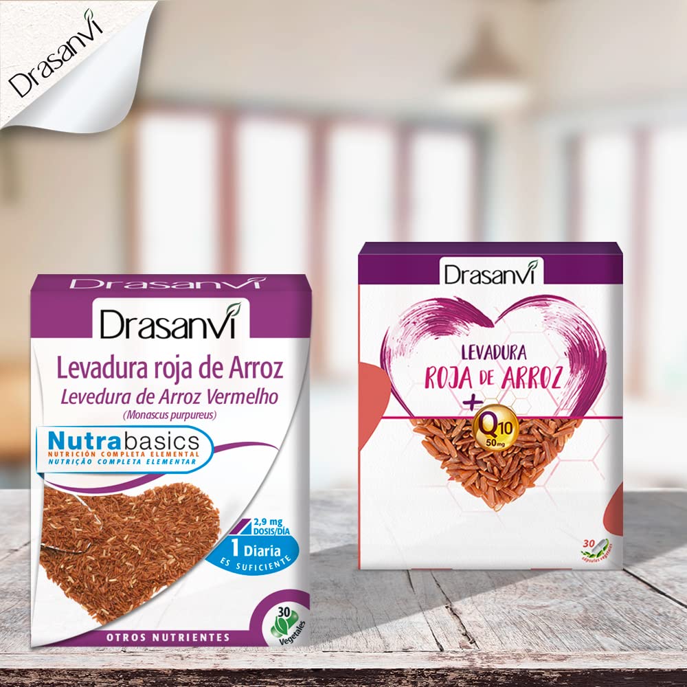 DRASANVI Levadura Roja de Arroz con Coenzima Q10 | 2,9 mg de Monocolina K | Contribuye a Mantener los Niveles Normales de Colesterol | Participa en la Producción de ATP | 30 cáps. = 30 Días
