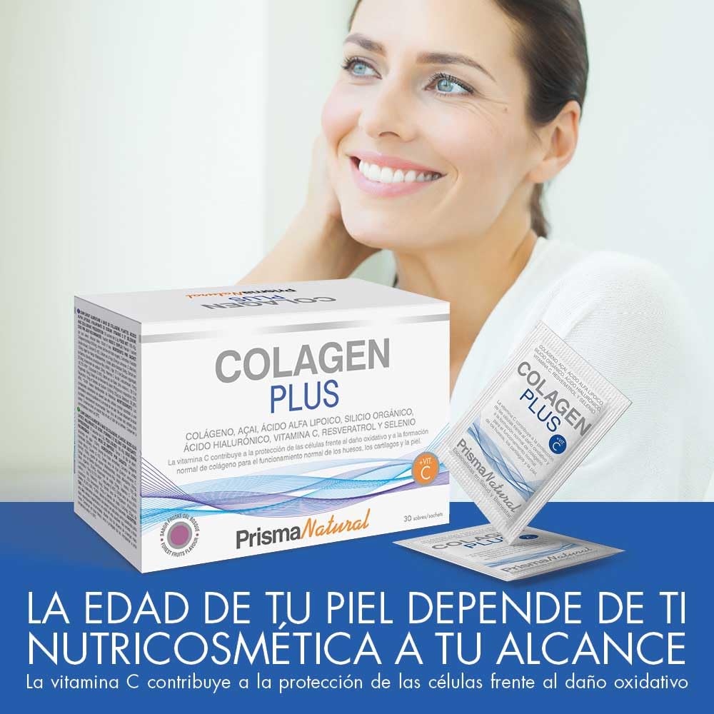 Prisma Natural Plus Anti-aging Stick Colágeno - 30 Unidades, 215 g. Complemento alimenticio de colageno hidrolizado, ingredientes como: acido hialuronico, resveratrol,silicio organico y vitamina C