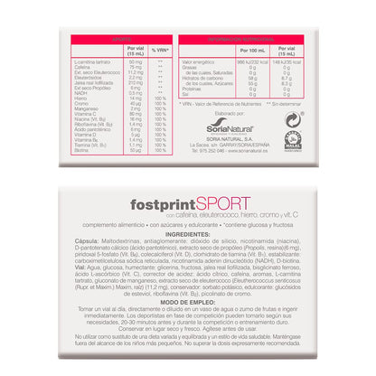 Soria Natural Fostprint Sport - Jalea Real, Vitamina B, C y D, Cafeína, Hierro, Cromo, NADH - Energía - Disminuye el cansancio y la fatiga - 20 viales
