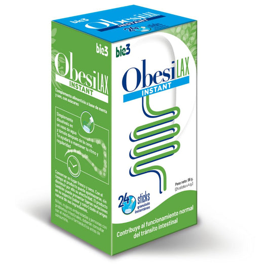 Bio3 Obesilax Instant - Contribuye al Funcionamiento Normal del Tránsito Intestinal - 24 Sticks de Granulado Instantáneo