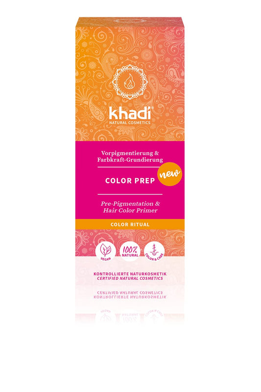 khadi COLOR PREP tinte vegetal, coloración capilar para prepigmentación e imprimación intensificadora del color, color natural 100% vegetales y vegano, cosmética natural, 100g