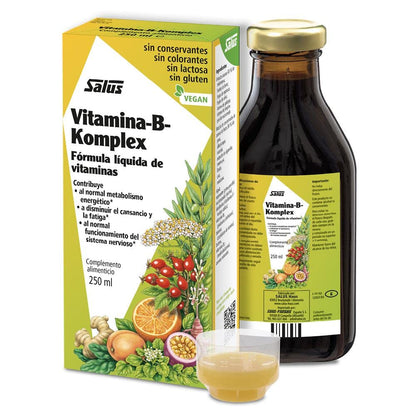 Salus - Vitamina-B-Komplex Complemento Alimenticio - 250 ml - Mejora tu Salud y Contribuye al Bienestar General - Fórmula Líquida de Vitaminas del Grupo B, Plantas y Zumos de Fruta
