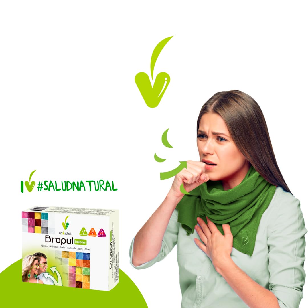 Novadiet - BROPUL BALSAM Comprimidos con Equinácea, Malvavisco, Tomillo y Hierba de los Cantores - Alivio de la Garganta, Descongestión Respiratoria y Reducción de la Tos – 60 Comprimidos Masticables