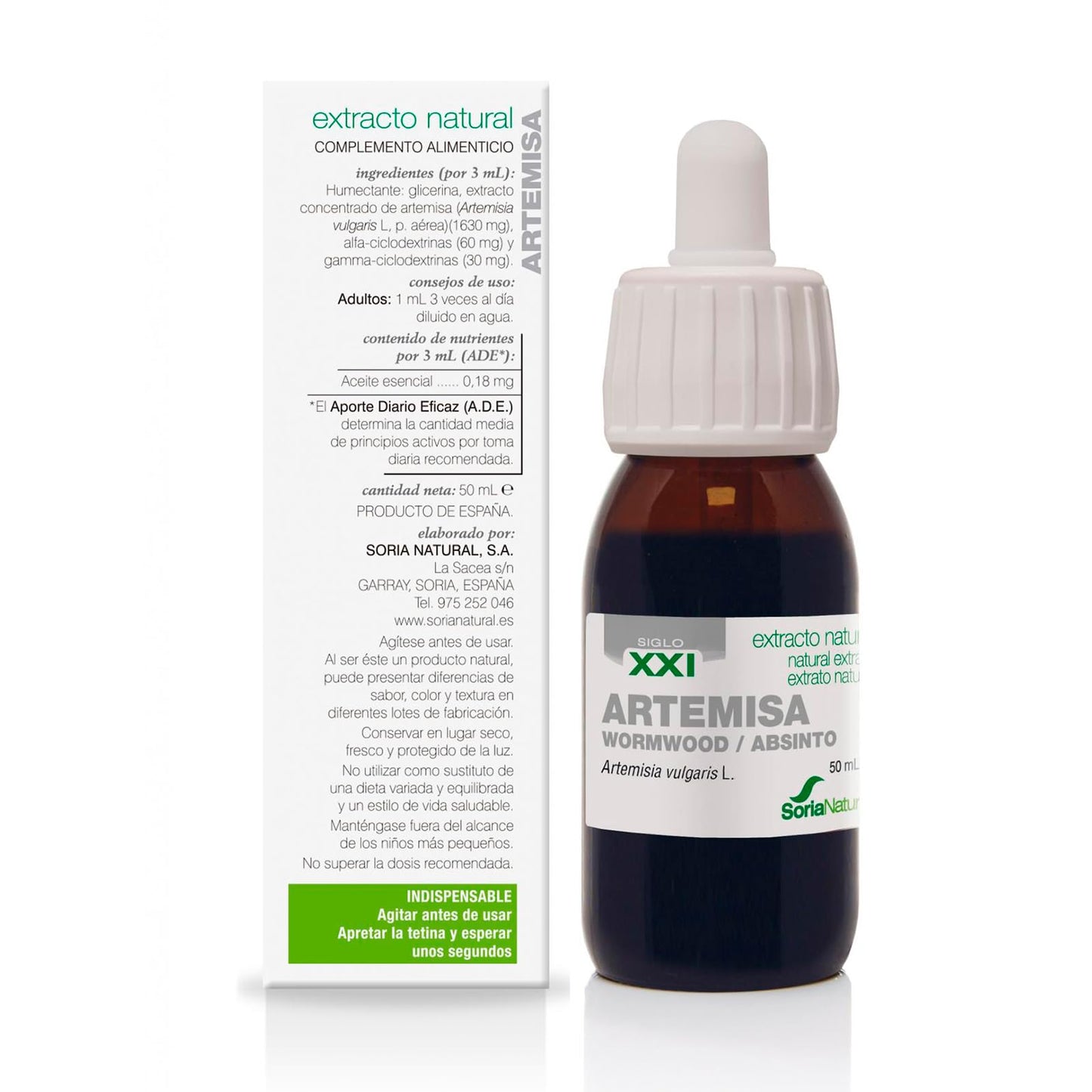 Soria Natural Extracto de Artemisa - Potente Antioxidante y Apoyo Inmunitario y digestivo - Mejora la Salud, Vitalidad y Refuerza tus Defensas - 100% Puro - Bote con 50ml