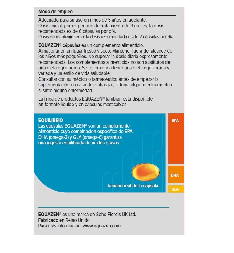 Vitae EQUAZEN (EyeQ) 180 cápsulas | Combinación única de Omega 3 y 6 | Alto poder nutricional (EPA, DHA y GLA) | Desarrollo cognitivo