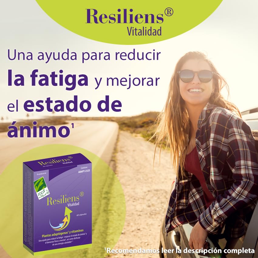 100% Natural Resiliens Vitalidad - Complemento Alimenticio, 60 Cápsulas