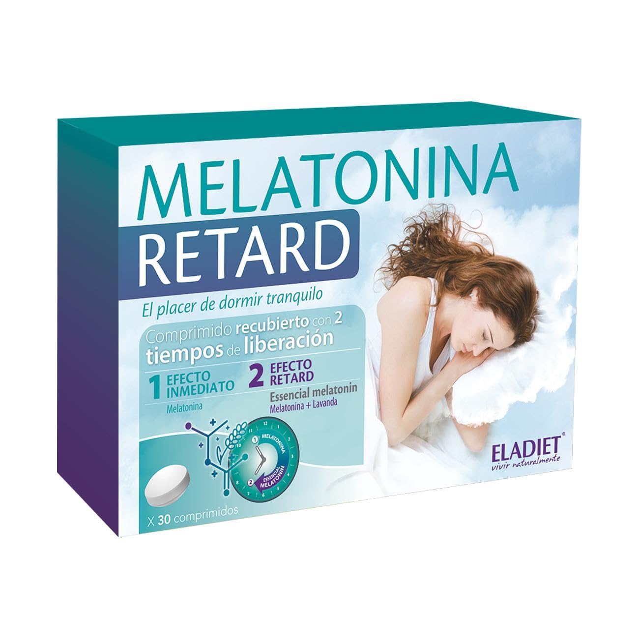 Melatonina Retard - Melatonina y Lavanda - 60 Comprimidos con Dos Tiempos de Liberación - Ayuda a Disminuir el Tiempo Necesario para Conciliar el Sueño - Eladiet