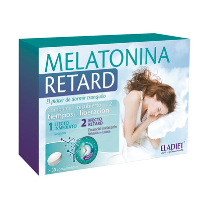 Melatonina Retard - Melatonina y Lavanda - 60 Comprimidos con Dos Tiempos de Liberación - Ayuda a Disminuir el Tiempo Necesario para Conciliar el Sueño - Eladiet
