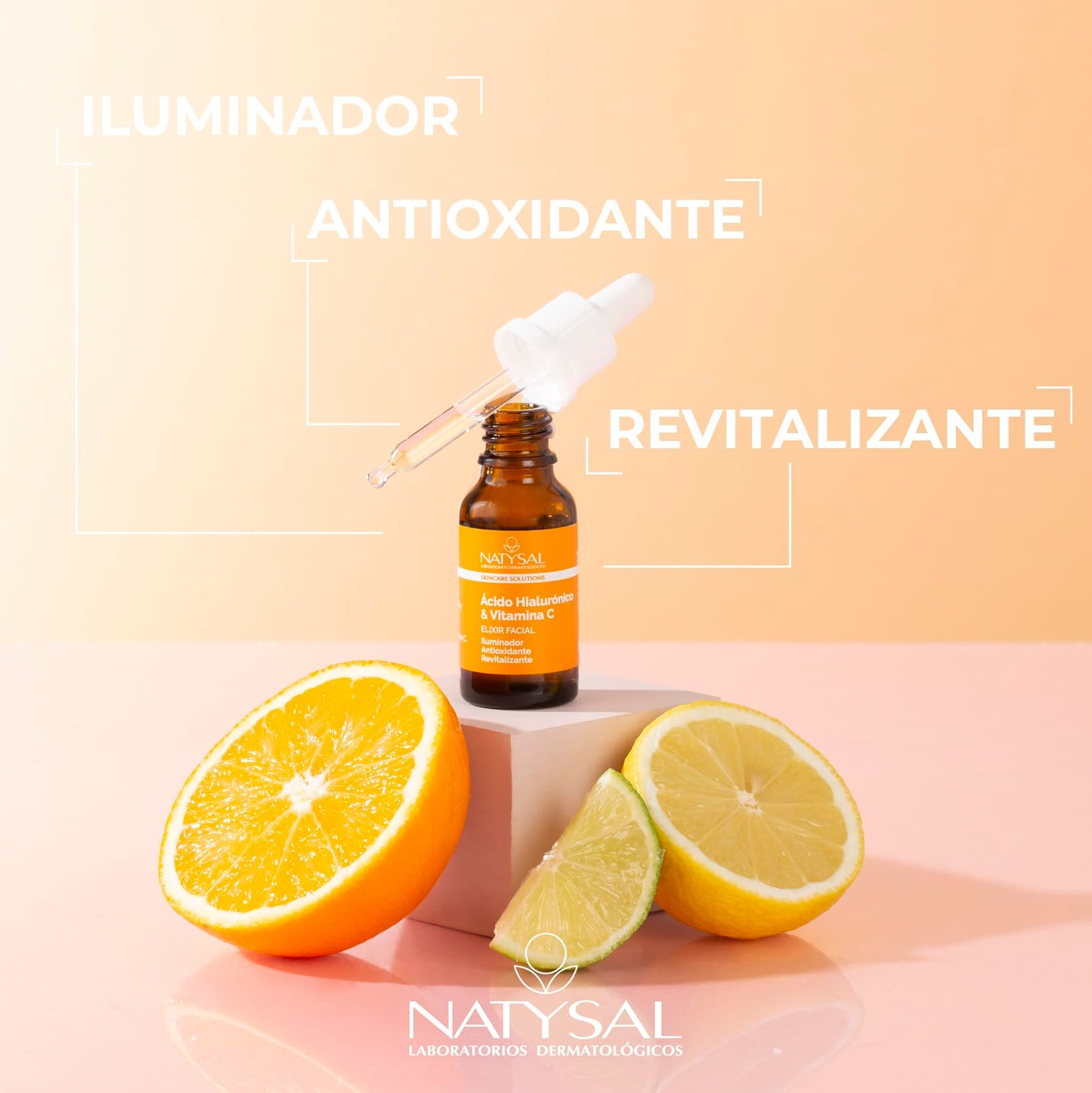 ELIXIR DE VITAMINA C Y ÁCIDO HIALURÓNICO 20 ml | Suero iluminador | Suero antioxidante | Fuentes naturales de vitamina C | Apto para veganos | Todo tipo de pieles | Natysal