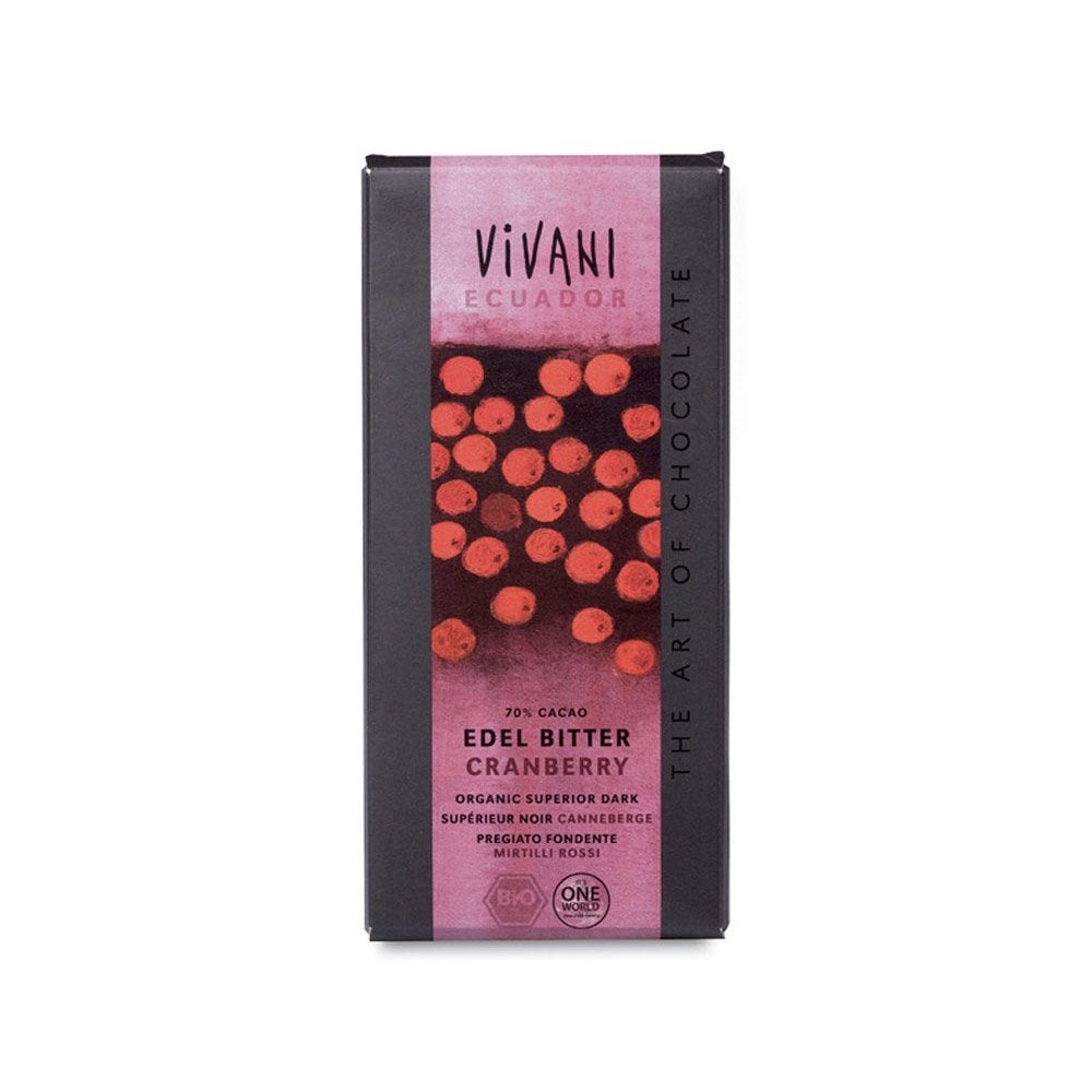 Vivani Superior Dark Cranberry Choc 100 g (order 10 for trade outer)