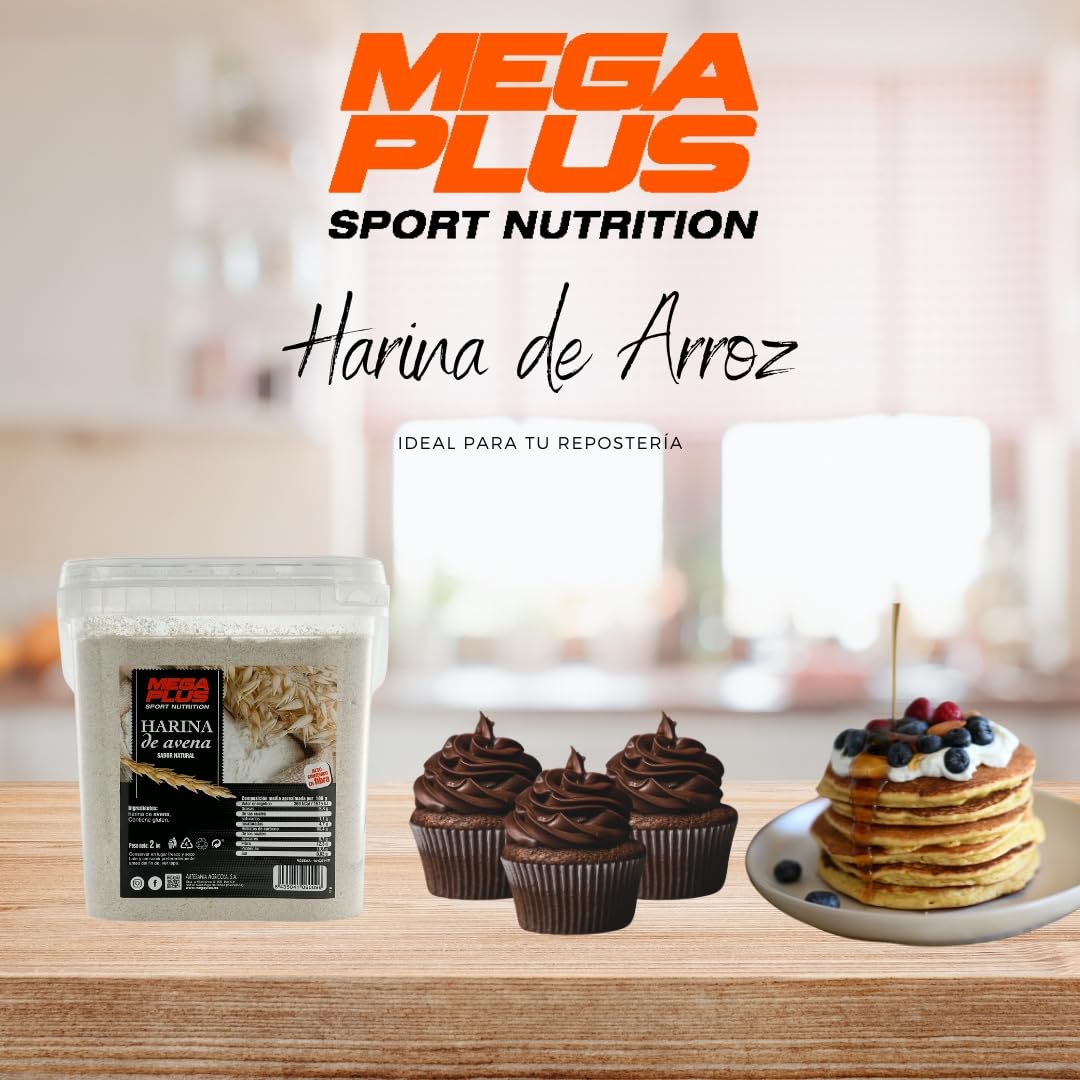 Harina de Arroz - Mega Plus, Harina Arroz para batidos, Reposteria, Nutrición Completa y Sin Gluten, con Aporte de Carbohidratos. Ideal para Celiacos." 1,5 kg 100% harina de arroz extra fina.