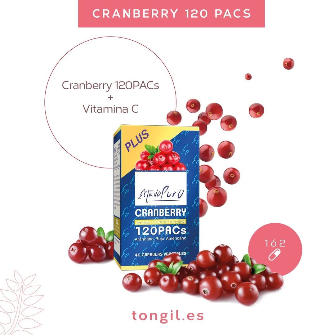 Arándano Rojo Americano 41.900 mg por cápsula - Fórmula Potente para Cistitis - Cranberry 120 PACs de Máxima Concentración - 40 cápsulas de Estado Puro