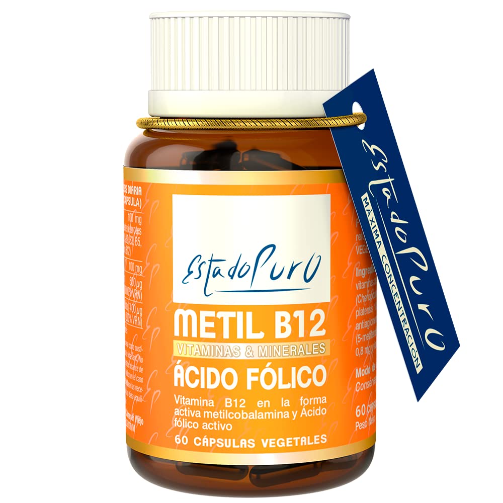 Vitamina B12 Vegana 500mcg Estado Puro - B12 Metilcobalamina y Acido Folico Activo - Complejo Vitamina B: B1, B2, B3, B5, B6, B12, Biotina, Ácido Fólico y Espirulina - 60 Cápsulas Veganas de Tongil