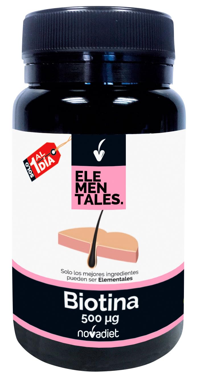 Novadiet - ELEMENTALES BIOTINA 500 µg Comprimidos - Ayuda a Mejorar la Salud de Cabello, Piel y Uñas - 120 Comprimidos