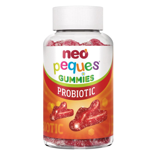 NEO PEQUES | Gummies Probiotic | 30 Gominolas | Beneficiosas para el Sistema Digestivo y las Defensas | Con Probióticos y Vitaminas del Grupo B | Caramelos Masticables para Niños | Sabor Fresa